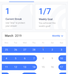 Calendar showing week long habit streaks