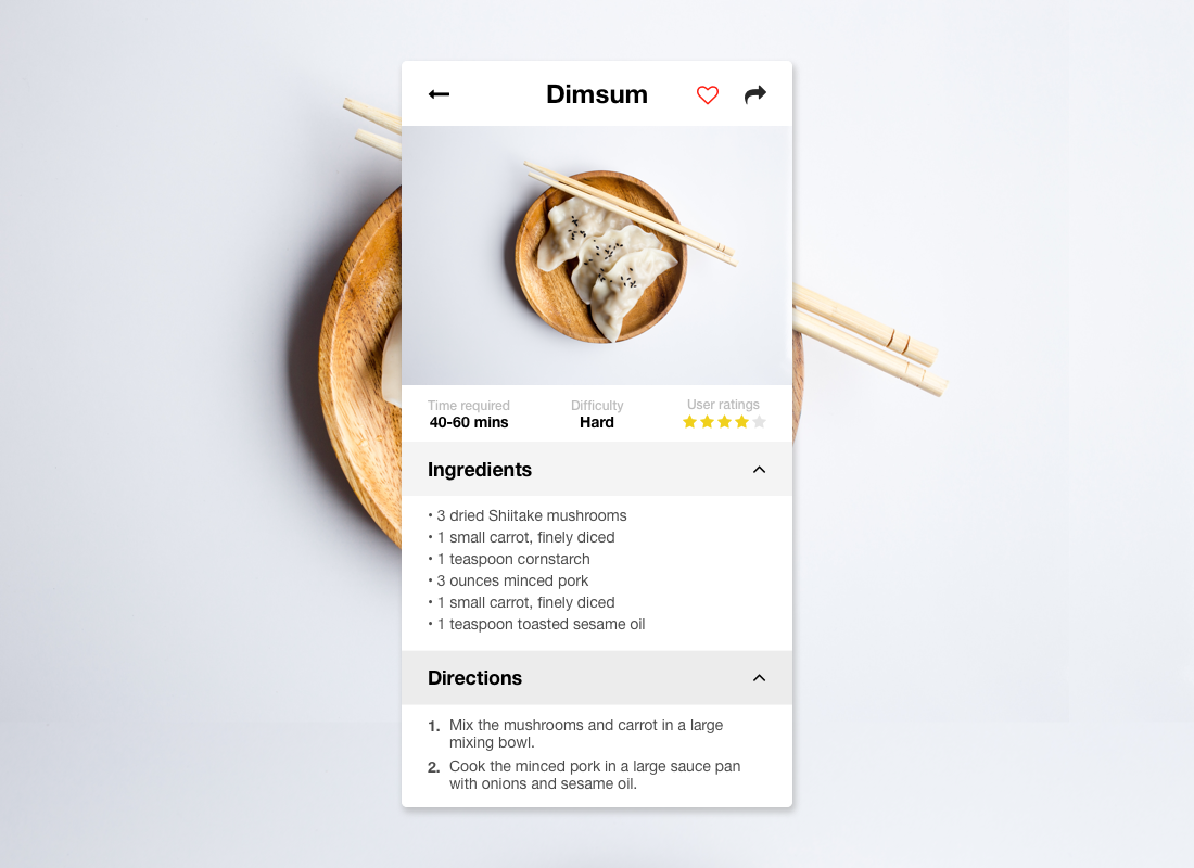 Detailed recipe page for Dimsum